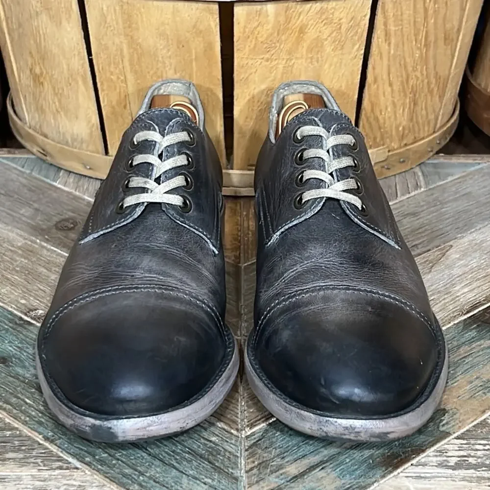 Kenneth Cole Reaction Tongue Tied Cap Toe Gray Leather Derby Oxfords Mens Size 9